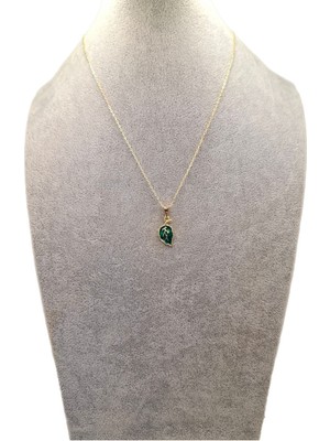 Han Ticarethane Altın Renk Yeşil Yaprak Kolye