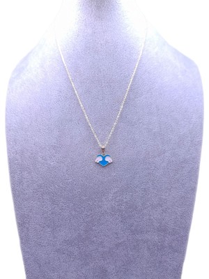 Han Ticarethane Melek Kanatlı Mavi Kalp Model Kolye