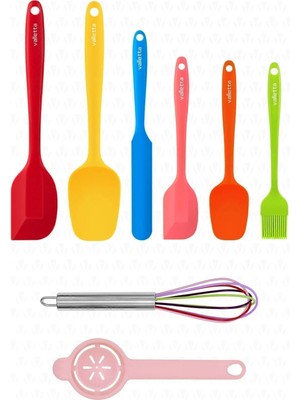 Valletta Drongo Isıya Dayanıklı Yanmaz Yapışmaz Silikon Spatula Seti 8 Parça Karışık Renk