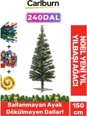 Kutulu Süsleme Seti Yılbaşı Çam Ağacı Renkli Işığı Yeni Yıl 2025 Süsleri Noel Paketi 150 cm 240 Dal