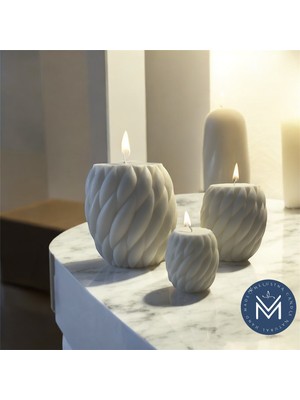 Melusina Candle Dekoratif Büyük 3'lü Örgü / Burgu Model Mum - Kokulu Vegan Soya Wax Mumu