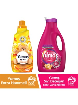 Yumoş Çamaşır Yumuşatıcısı Hanımeli 1440 mlx1 + Yumoş Sıvı Bakım Deterjanı Renkli Giysiler 2520 ml x1