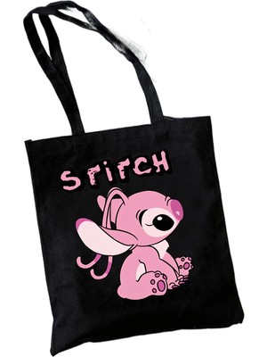 Syoosniq Y2K Disney Dikişli Tote Shopper Kanvas Çanta Eko Lilo ve Dikiş Alışveriş Çantası Kadın Tote Harajuku Kadın (Yurt Dışından)