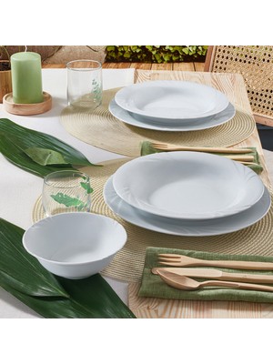 Güral Porselen Soprano 18 Parça Beyaz Porselen Yemek Takımı 6 Kişilik Şık Desenli Set