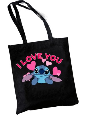 Syoosniq Y2K Disney Dikişli Tote Shopper Kanvas Çanta Eko Lilo ve Dikiş Alışveriş Çantası Kadın Tote Harajuku Kadın (Yurt Dışından)