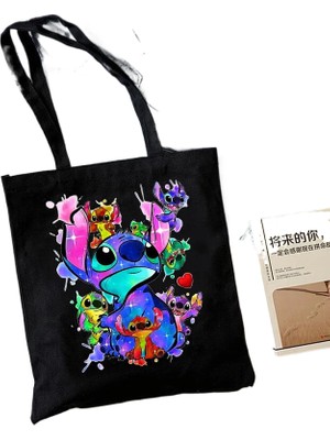 Syoosniq Y2K Disney Dikişli Tote Shopper Kanvas Çanta Eko Lilo ve Dikiş Alışveriş Çantası Kadın Tote Harajuku Kadın (Yurt Dışından)