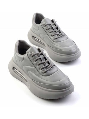 Bambi Gri Hakiki Deri Erkek Sneaker E01185052803