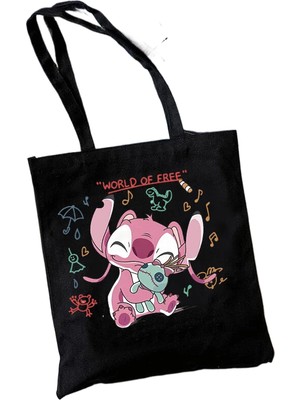 Syoosniq Y2K Disney Dikişli Tote Shopper Kanvas Çanta Eko Lilo ve Dikiş Alışveriş Çantası Kadın Tote Harajuku Kadın (Yurt Dışından)