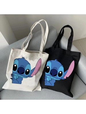 Syoosniq Y2K Disney Dikişli Tote Shopper Kanvas Çanta Eko Lilo ve Dikiş Alışveriş Çantası Kadın Tote Harajuku Kadın (Yurt Dışından)