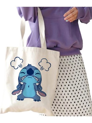 Syoosniq Y2K Disney Dikişli Tote Shopper Kanvas Çanta Eko Lilo ve Dikiş Alışveriş Çantası Kadın Tote Harajuku Kadın (Yurt Dışından)