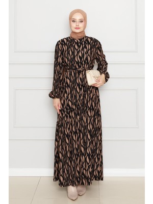 Beli Kuşaklı Çapraz Fırfırlı Karin Elbise-Vizon