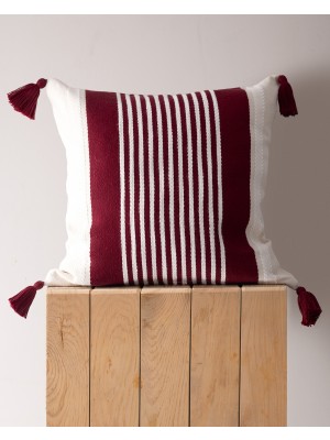 Virlet Kırlent Kılıfı - Kırmızı/Bej - 45x45 cm