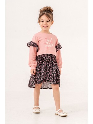 Miniğimin Cicileri (2-5 Yaş) Prety Çiçekli Kız Çocuk elbise - Pudra