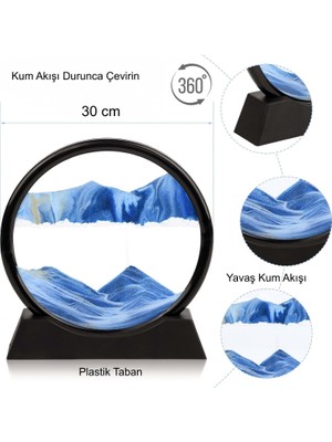 Hymark Hareketli 3D Kum Saati 30CM Büyük Boy Mavi Yuvarlak 12INCH Cam Dekoratif Sanatsal Rahatlatıcı