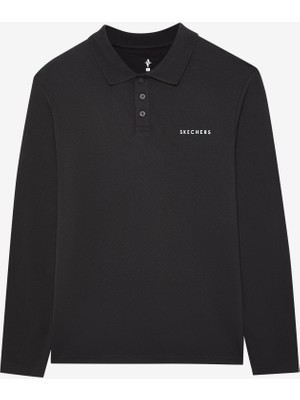 Skechers M Polo Casual Comfort Long Sleeve Polo Erkek Siyah Polo Yaka Tshirt S242198-001
