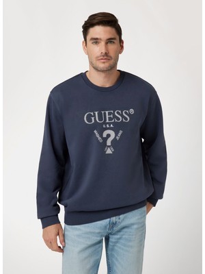 Guess Lacivert Erkek Sweatshırt M4YQ07KBY51G7V2 Treated Trıangle Cn