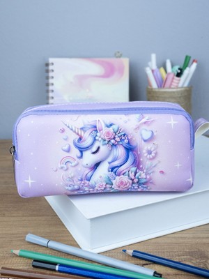 OneSize Kalem Kutusu  Sweet Unicorn Iki Bölmeli Vegan Deri (Çift Gözlü Kalemlik)