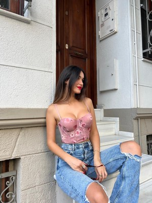 Sparkle and Glimmer Chloen Pink - Feminen Dantelli Pembe Bralet Külot Takımı