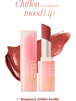 Yumuşak Dokulu, Hafif Mat Görünüm Sunan Ruj CLIO Chiffon Mood Lip (07 Raspberry Chiffon Souffle)