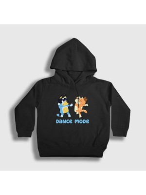 Presmono Unisex Çocuk Siyah Bluey Dance Mode Bandit Chili Kapüşonlu Sweatshirt