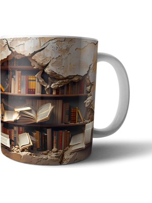 Pixxa Kitap Kurdu Kitapsever Kütüphane Optik Illüzyonlu Kupa Bardak Model 9