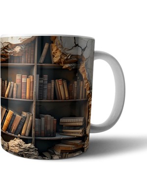 Pixxa Kitap Kurdu Kitapsever Kütüphane Optik Illüzyonlu Kupa Bardak Model 4