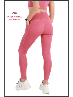 Miss Maral Kadın Gül Kurusu Yüksek Bel Toparlayıcı Çift Cepli Spor Tayt Bilek Boy  Slim Fit Görünüm 1057