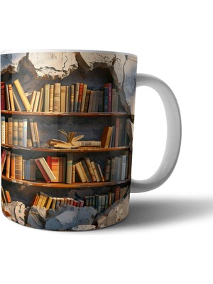 Pixxa Kitap Kurdu Kitapsever Kütüphane Optik Illüzyonlu Kupa Bardak Model 3