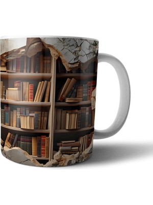 Pixxa Kitap Kurdu Kitapsever Kütüphane Optik Illüzyonlu Kupa Bardak Model 8
