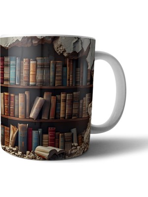 Pixxa Kitap Kurdu Kitapsever Kütüphane Optik Illüzyonlu Kupa Bardak Model 6