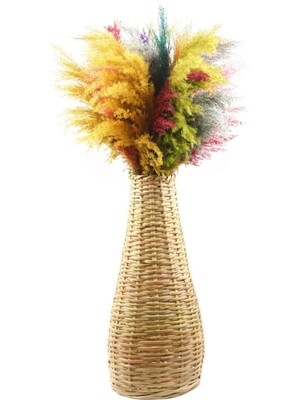 Tekno Trust Hasır Püskülü Pampas Otu ve Hasır Vazo