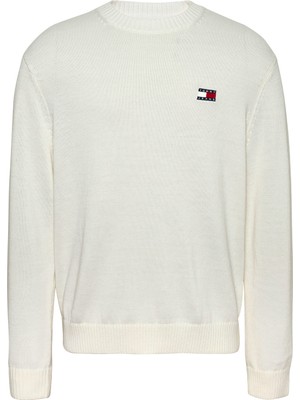 Tommy Jeans Bisiklet Yaka Regular Fit Nakışlı Krem Erkek Kazak DM0DM20706YBHTJM Reg Badge Sweater