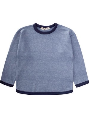 Cigit Kontrast Detaylı Kırçıllı Sweatshirt 1-5 Yaş Indigo Mavi