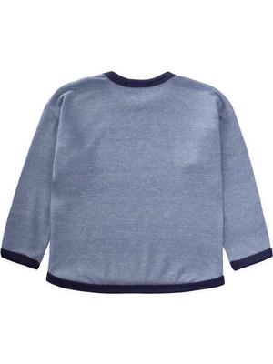 Cigit Kontrast Detaylı Kırçıllı Sweatshirt 1-5 Yaş Indigo Mavi