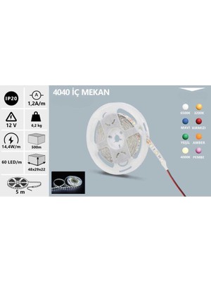 Şerit LED Iç Mekan 4040 3 Chip 60 Ledli 4000K IP20 12V