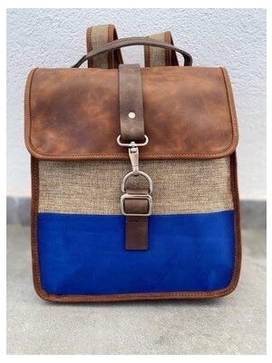 - Kadın Mavi Kahve Deri Sırt Çantası