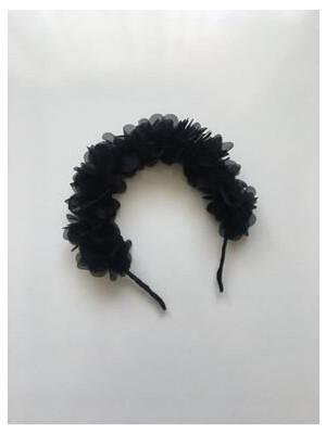 Çiçekli Lohusa Tacı Parti Tacı Siyah