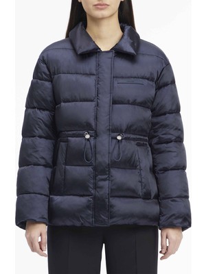 Calvin Klein Lacivert Kadın Mont Mw Padded Satın Drawstrıng Jacket