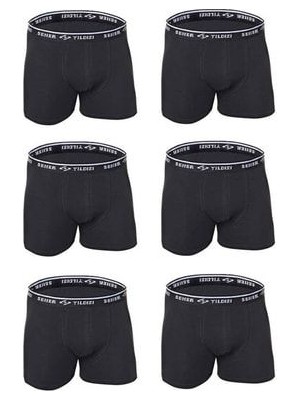 6 Lı Paket Yıldızı Erkek Likralı Boxer Elastan Siyah