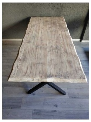 Ahşap Kütük Yemek Masası Eskitme Beyaz 80 x 60 cm