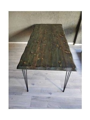 Ahşap Kütük Yemek Masası 195 x 80 cm Eskitme Yeşil