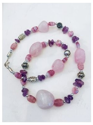 Aşk Sağlık .mutluluk Kolyesi Akik Pembe Kuvars