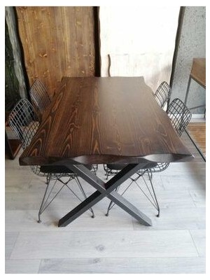 Ahşap Kütük Yemek Masası 120 x 70 cm Koyu Ceviz