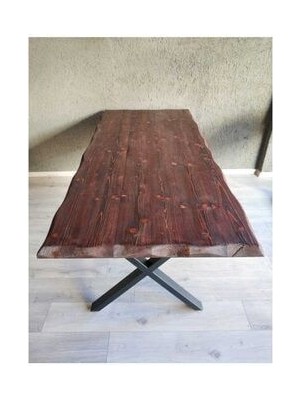 Ahşap Kütük Yemek Masası 120 x 70 cm Eskitme Kırmızı