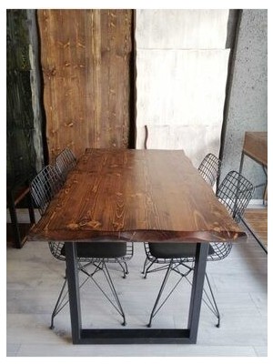 Ahşap Kütük Yemek Masası 155 x 80CM + 4 Sandalye