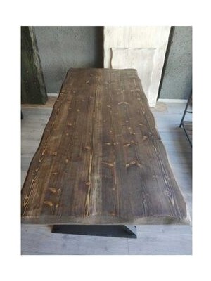Ahşap Kütük Yemek Masası 140 x 80 cm Eskitme Kahverengi