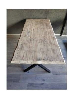 Ahşap Kütük Yemek Masası 120 x 70 cm Eskitme Beyaz