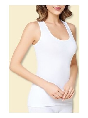 Kadın Beyaz 3'lü Paket Pamuklu Ribana Askılı Atlet