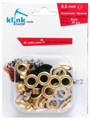 Klinkshop 5 Numara Kuşgözü Çekiçle Uygulama Aparatları ve 20 Adet 8,5mm Gold Renk Kuşgözü Kiti-Paslanmaz