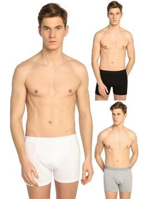 Erkek Likralı Elastan Boxer Siyah + Beyaz + Gri Renk 5'li Paket Abani Classic